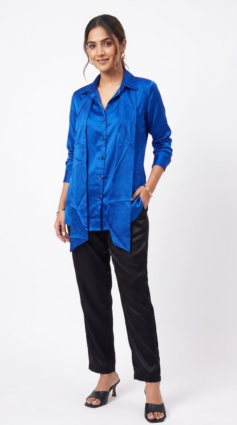 Royal Blue Satin Longline Shirt