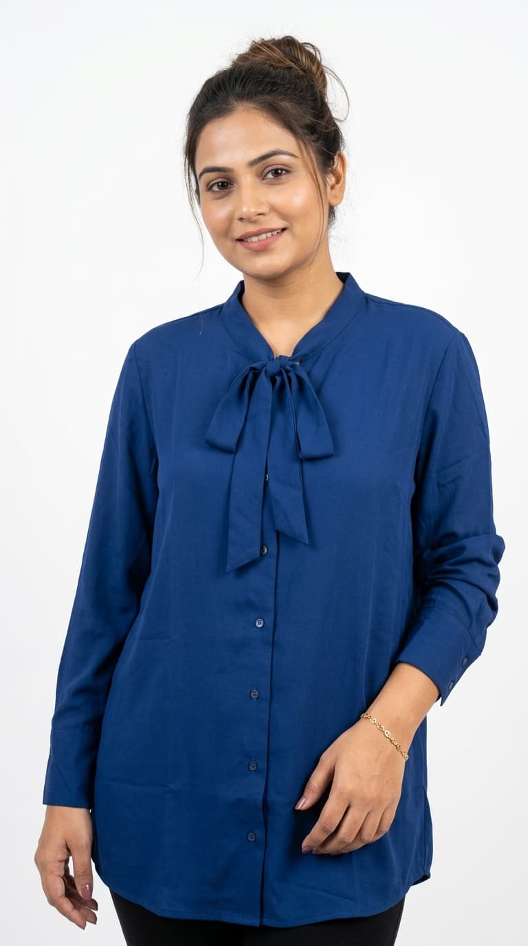 Navy Tie Neck Longline Shirt