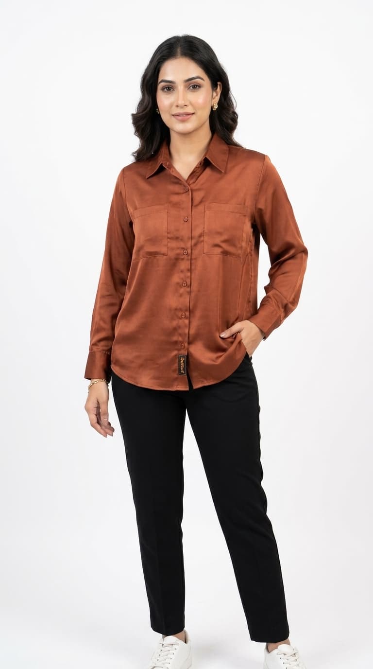 Rust Satin Pocket Shirt