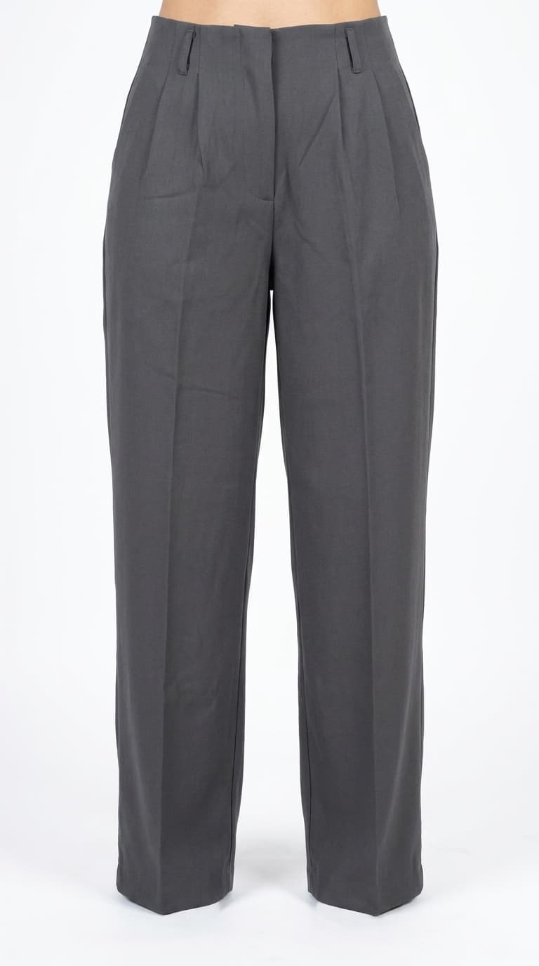 Grey Pleated Wide-Leg Trousers