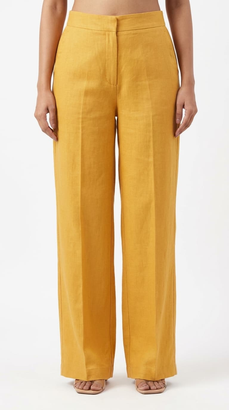 Mustard Yellow Wide-Leg Linen Pants