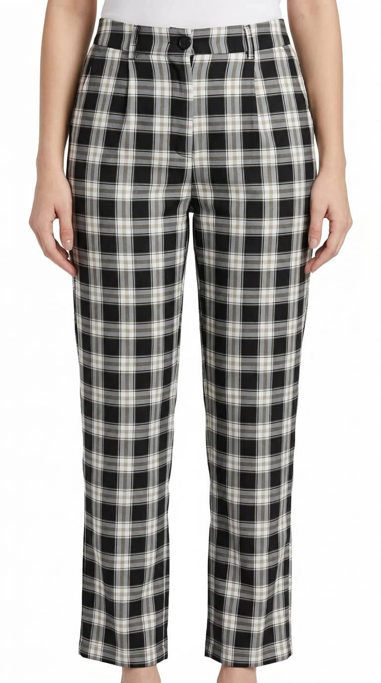 Monochrome Check Straight Pants