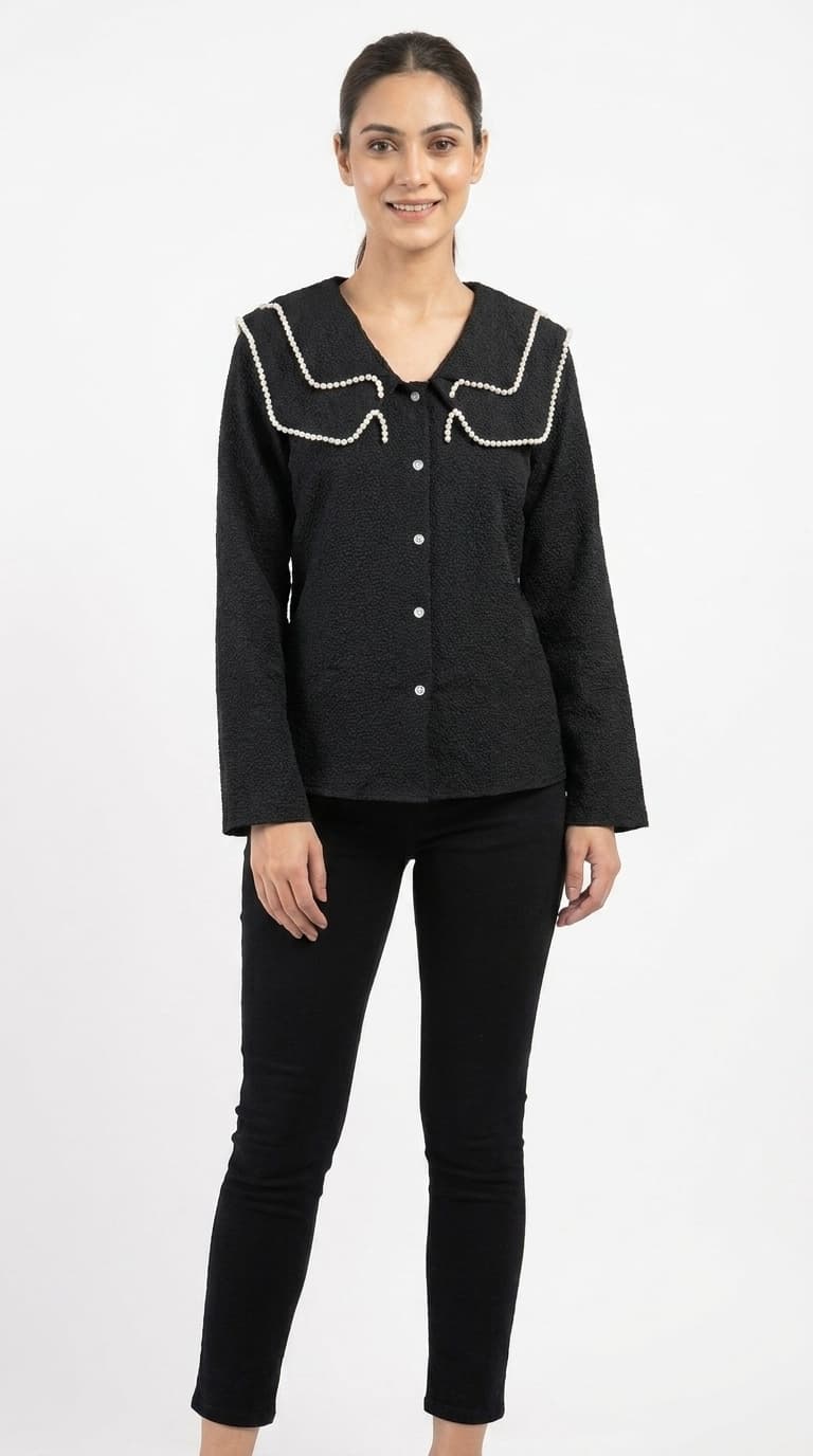 Pearl Embellished Collar Shirt